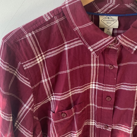 (A6) St. John’s Bay Burgundy plaid longsleeve button down unisex top, Sz XL,NWT - Picture 3 of 8